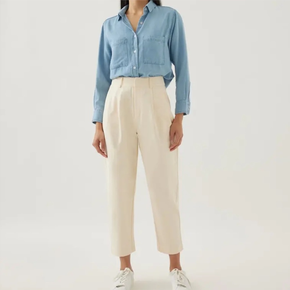 Cream Yanni Pleat Straight Leg Pants
